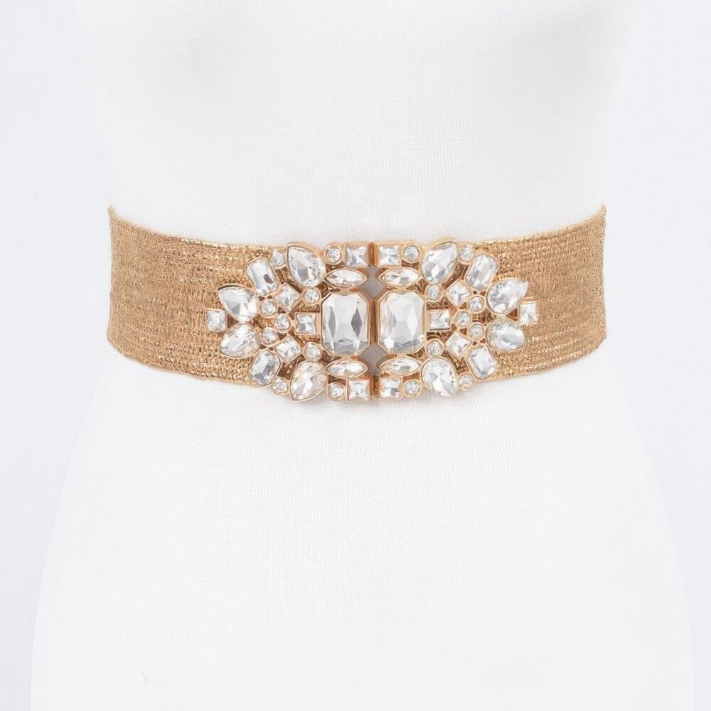 Multi Stone Metallic Straw Stretch Belt